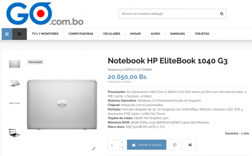 Notebook HP EliteBook 1040 G3 Procesador: 6a  - Imagen 1